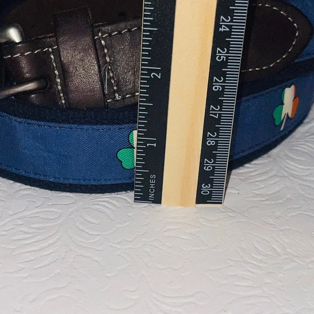 Vineyard Vines Men's Irish Flag Shamrock Canvas & Leather Belt 32 USA